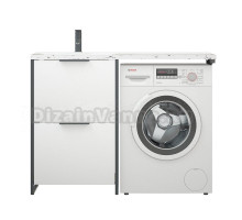 Тумба с раковиной Corozo Гера 120 Z L напольная, белая, под стиральную машину, раковина белый мрамор