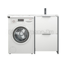 Тумба с раковиной Corozo Гера 120 Z R напольная, белая, под стиральную машину, раковина белый мрамор