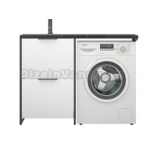 Тумба с раковиной Corozo Гера 120 Z L напольная, белая, под стиральную машину, раковина черный мрамор