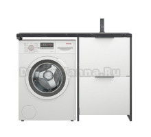 Тумба с раковиной Corozo Гера 120 Z R напольная, белая, под стиральную машину, раковина черный мрамор