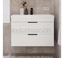 Тумба с раковиной IKA Alta 80 подвесная, белый скандинавский 1655 тиснение sg