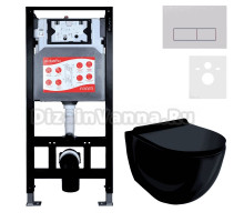 Комплект Унитаз подвесной Esbano Garcia ESUPGARCB черный глянец + Инсталляция Fram + Кнопка ESINMTP21ST