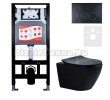 Комплект Унитаз подвесной Esbano Amapola ESUPAMAPBM матовый черный + Инсталляция Fram + Кнопка ESINKRG11MB