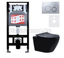Комплект Унитаз подвесной Esbano Amapola ESUPAMAPBM матовый черный + Инсталляция Fram + Кнопка ESINKRG11MC