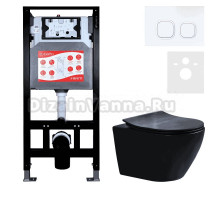 Комплект Унитаз подвесной Esbano Amapola ESUPAMAPBM матовый черный + Инсталляция Fram + Кнопка ESINLPS10GW