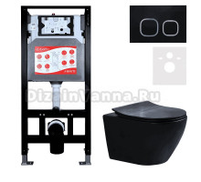 Комплект Унитаз подвесной Esbano Amapola ESUPAMAPBM матовый черный + Инсталляция Fram + Кнопка ESINLPS10MB