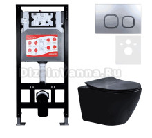 Комплект Унитаз подвесной Esbano Amapola ESUPAMAPBM матовый черный + Инсталляция Fram + Кнопка ESINLPS10MC