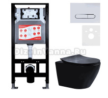 Комплект Унитаз подвесной Esbano Amapola ESUPAMAPBM матовый черный + Инсталляция Fram + Кнопка ESINOVL17GW