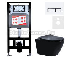 Комплект Унитаз подвесной Esbano Amapola ESUPAMAPBM матовый черный + Инсталляция Fram + Кнопка ESINPRK12GW