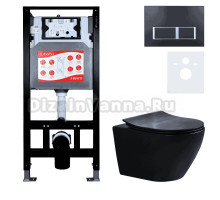 Комплект Унитаз подвесной Esbano Amapola ESUPAMAPBM матовый черный + Инсталляция Fram + Кнопка ESINPRK12MB