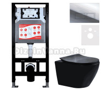 Комплект Унитаз подвесной Esbano Amapola ESUPAMAPBM матовый черный + Инсталляция Fram + Кнопка ESINPRK12SC