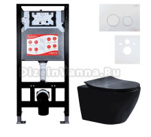 Комплект Унитаз подвесной Esbano Amapola ESUPAMAPBM матовый черный + Инсталляция Fram + Кнопка ESINSLM37GW