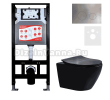Комплект Унитаз подвесной Esbano Amapola ESUPAMAPBM матовый черный + Инсталляция Fram + Кнопка ESINMTK60ST