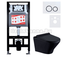 Комплект Унитаз подвесной Esbano Aster ESUPASTEBM матовый черный + Инсталляция Fram + Кнопка ESINKRG11GW