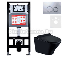 Комплект Унитаз подвесной Esbano Aster ESUPASTEBM матовый черный + Инсталляция Fram + Кнопка ESINKRG11MC
