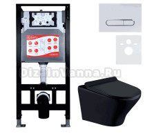 Комплект Унитаз подвесной Esbano Aster ESUPASTEBM матовый черный + Инсталляция Fram + Кнопка ESINOVL17GW