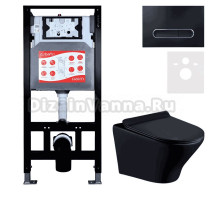 Комплект Унитаз подвесной Esbano Aster ESUPASTEBM матовый черный + Инсталляция Fram + Кнопка ESINOVL17MB