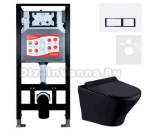 Комплект Унитаз подвесной Esbano Aster ESUPASTEBM матовый черный + Инсталляция Fram + Кнопка ESINPRK12GW