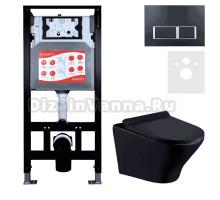 Комплект Унитаз подвесной Esbano Aster ESUPASTEBM матовый черный + Инсталляция Fram + Кнопка ESINPRK12MB
