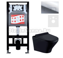 Комплект Унитаз подвесной Esbano Aster ESUPASTEBM матовый черный + Инсталляция Fram + Кнопка ESINPRK12SC