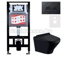 Комплект Унитаз подвесной Esbano Aster ESUPASTEBM матовый черный + Инсталляция Fram + Кнопка ESINSLM37MB