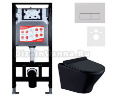 Комплект Унитаз подвесной Esbano Aster ESUPASTEBM матовый черный + Инсталляция Fram + Кнопка ESINMTP21ST