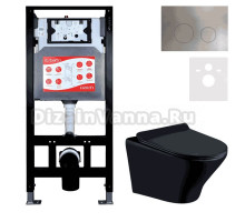 Комплект Унитаз подвесной Esbano Aster ESUPASTEBM матовый черный + Инсталляция Fram + Кнопка ESINMTK60ST