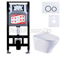 Комплект Унитаз подвесной Esbano Aster ESUPASTEW белый глянец + Инсталляция Fram + Кнопка ESINKRG11GW