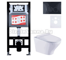 Комплект Унитаз подвесной Esbano Aster ESUPASTEW белый глянец + Инсталляция Fram + Кнопка ESINKRG11MB