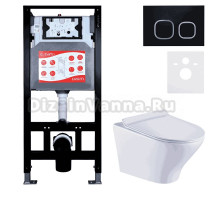 Комплект Унитаз подвесной Esbano Aster ESUPASTEW белый глянец + Инсталляция Fram + Кнопка ESINLPS10MB