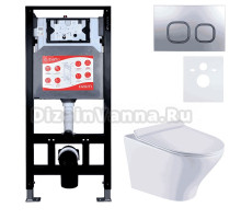 Комплект Унитаз подвесной Esbano Aster ESUPASTEW белый глянец + Инсталляция Fram + Кнопка ESINLPS10MC