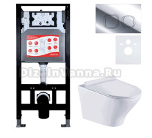 Комплект Унитаз подвесной Esbano Aster ESUPASTEW белый глянец + Инсталляция Fram + Кнопка ESINLPS10SC