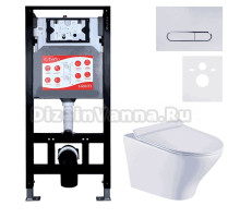 Комплект Унитаз подвесной Esbano Aster ESUPASTEW белый глянец + Инсталляция Fram + Кнопка ESINOVL17GW