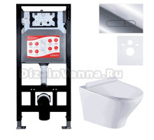 Комплект Унитаз подвесной Esbano Aster ESUPASTEW белый глянец + Инсталляция Fram + Кнопка ESINOVL17SC