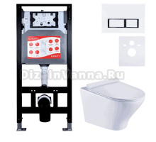 Комплект Унитаз подвесной Esbano Aster ESUPASTEW белый глянец + Инсталляция Fram + Кнопка ESINPRK12GW