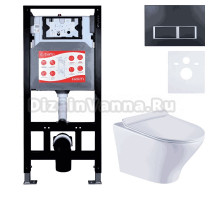 Комплект Унитаз подвесной Esbano Aster ESUPASTEW белый глянец + Инсталляция Fram + Кнопка ESINPRK12MB