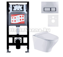 Комплект Унитаз подвесной Esbano Aster ESUPASTEW белый глянец + Инсталляция Fram + Кнопка ESINPRK12MC