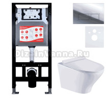 Комплект Унитаз подвесной Esbano Aster ESUPASTEW белый глянец + Инсталляция Fram + Кнопка ESINPRK12SC