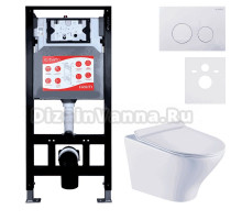 Комплект Унитаз подвесной Esbano Aster ESUPASTEW белый глянец + Инсталляция Fram + Кнопка ESINSLM37GW