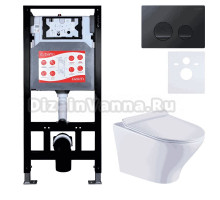 Комплект Унитаз подвесной Esbano Aster ESUPASTEW белый глянец + Инсталляция Fram + Кнопка ESINSLM37MB