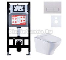 Комплект Унитаз подвесной Esbano Aster ESUPASTEW белый глянец + Инсталляция Fram + Кнопка ESINMTP21ST