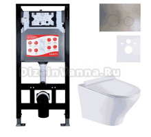 Комплект Унитаз подвесной Esbano Aster ESUPASTEW белый глянец + Инсталляция Fram + Кнопка ESINMTK60ST