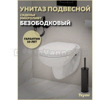 Унитаз подвесной Teymi Hanna T40900 безободковый, с микролифтом, глянцевый белый
