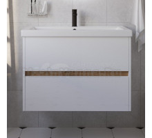 Тумба с раковиной 1MarKa Veil 80 подвесная, белая аляска, дуб вотан