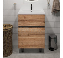 Тумба с раковиной 1MarKa Aris 60 напольная, антрацит, дуб крафт золотой