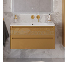 Тумба с раковиной Cezares Relax 100 подвесная, 2 ящика, брашированное золото