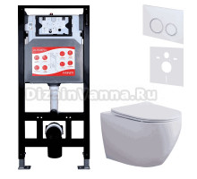 Комплект 3 в 1 Унитаз подвесной Esbano Azalea ESUPAZALW + Инсталляция Fram + Кнопка ESINKRG11GW цвет глянцевый белый