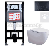 Комплект 3 в 1 Унитаз подвесной Esbano Azalea ESUPAZALW + Инсталляция Fram + Кнопка ESINKRG11MB цвет матовый черный