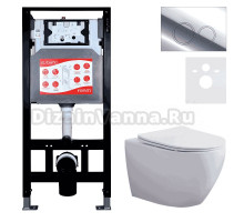 Комплект 3 в 1 Унитаз подвесной Esbano Azalea ESUPAZALW + Инсталляция Fram + Кнопка ESINKRG11SC цвет глянцевый хром
