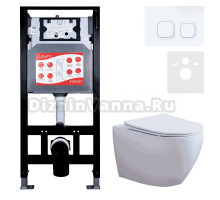 Комплект 3 в 1 Унитаз подвесной Esbano Azalea ESUPAZALW + Инсталляция Fram + Кнопка ESINLPS10GW цвет глянцевый белый